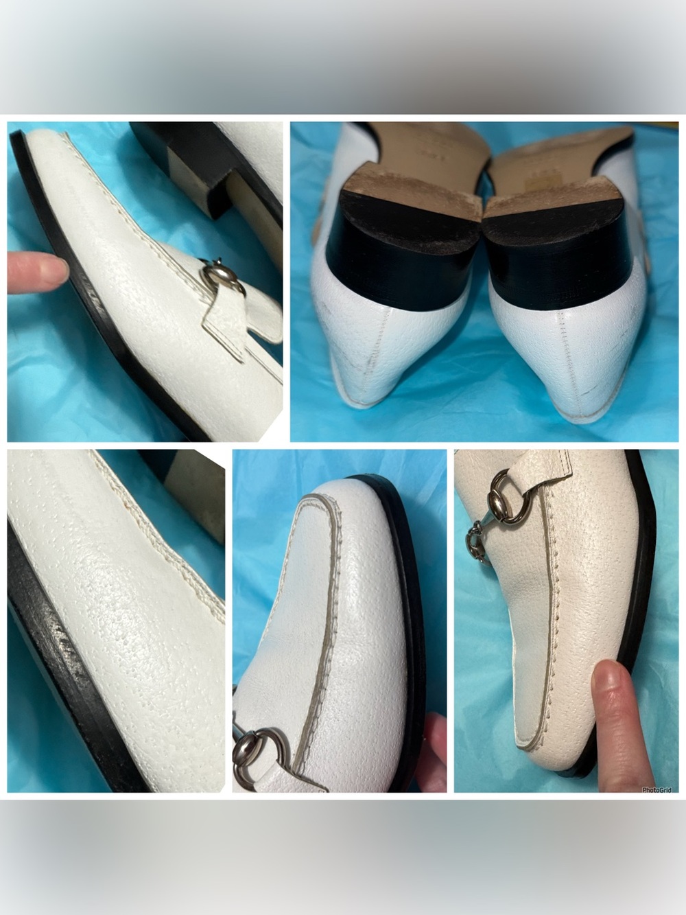 Gucci AUTHENTIC Vintage White Silver Horsebit Leather Loafers 36.5 Tom Ford RARE - Picture 13 of 16